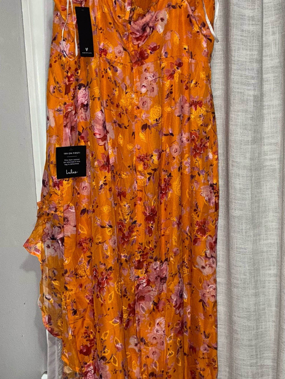 Lulu's Orange Floral High-Low Ruffle Dress - Picture 2 of 3